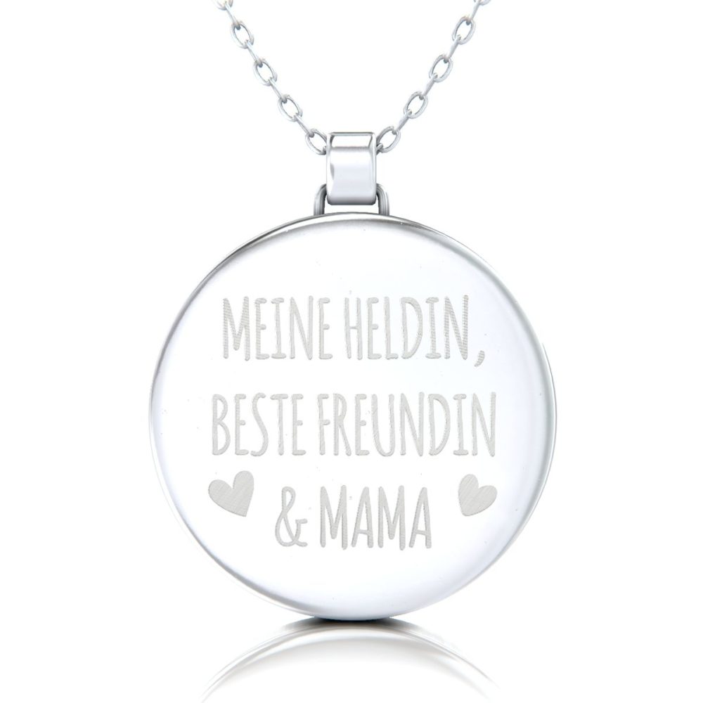 Mama-Heldin-Kette-mit-Gravur-Anhaenger-in-Silber